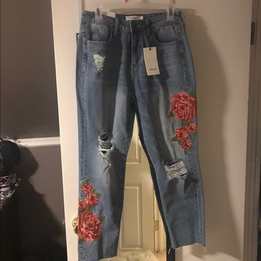 Floral denim jeans